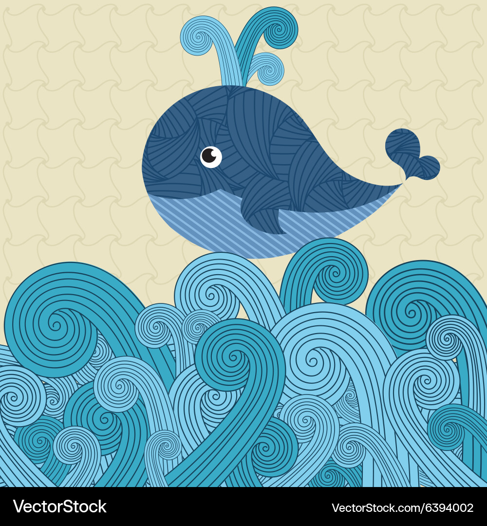 Patterned whale on the waves Royalty Free Vector Image