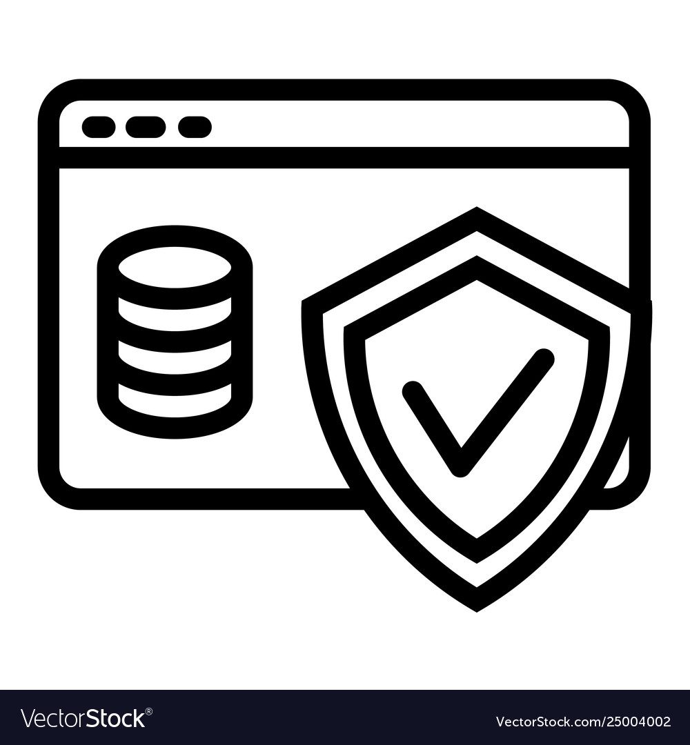 Pile coins on browser and shield line icon web