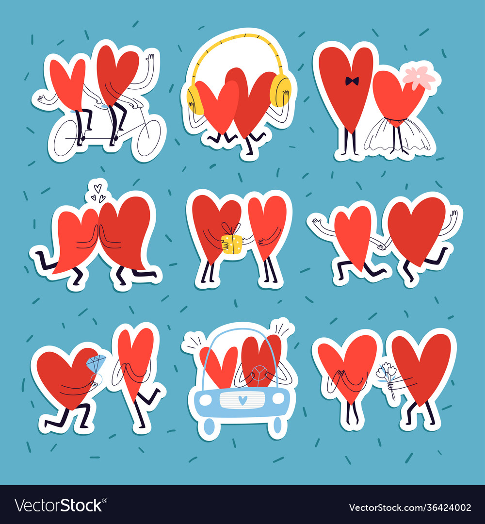 Set stickers with loving hearts collection