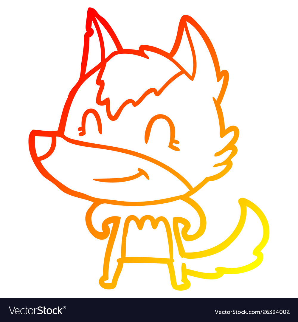 Warm gradient line drawing friendly cartoon wolf Vector Image