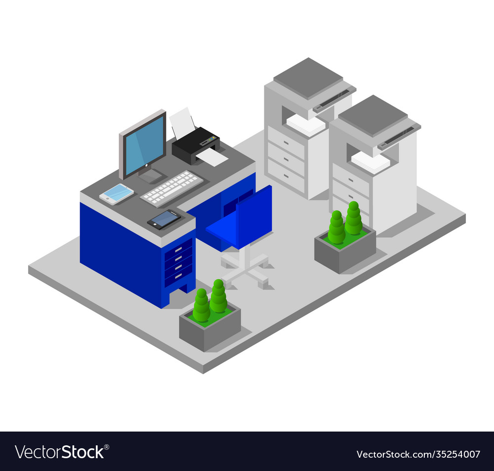 Isometric office room graphic