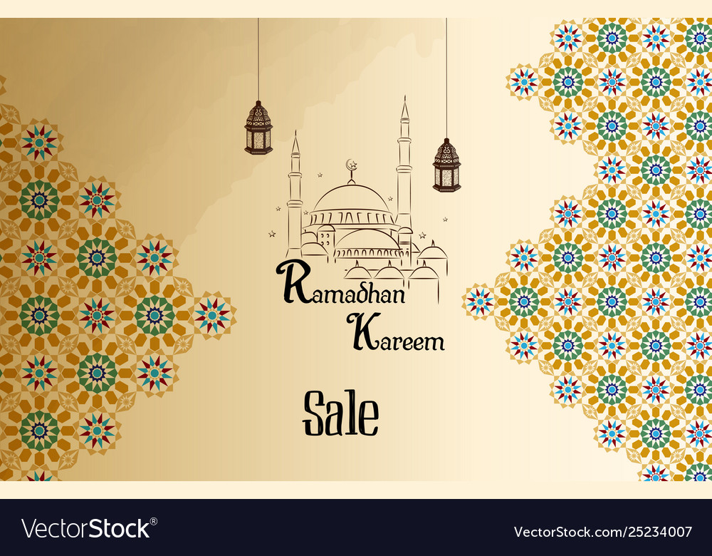 Ramadan kareem sale with line mosque and lantern vector image Ramadan kareem sale with line mosque and lantern