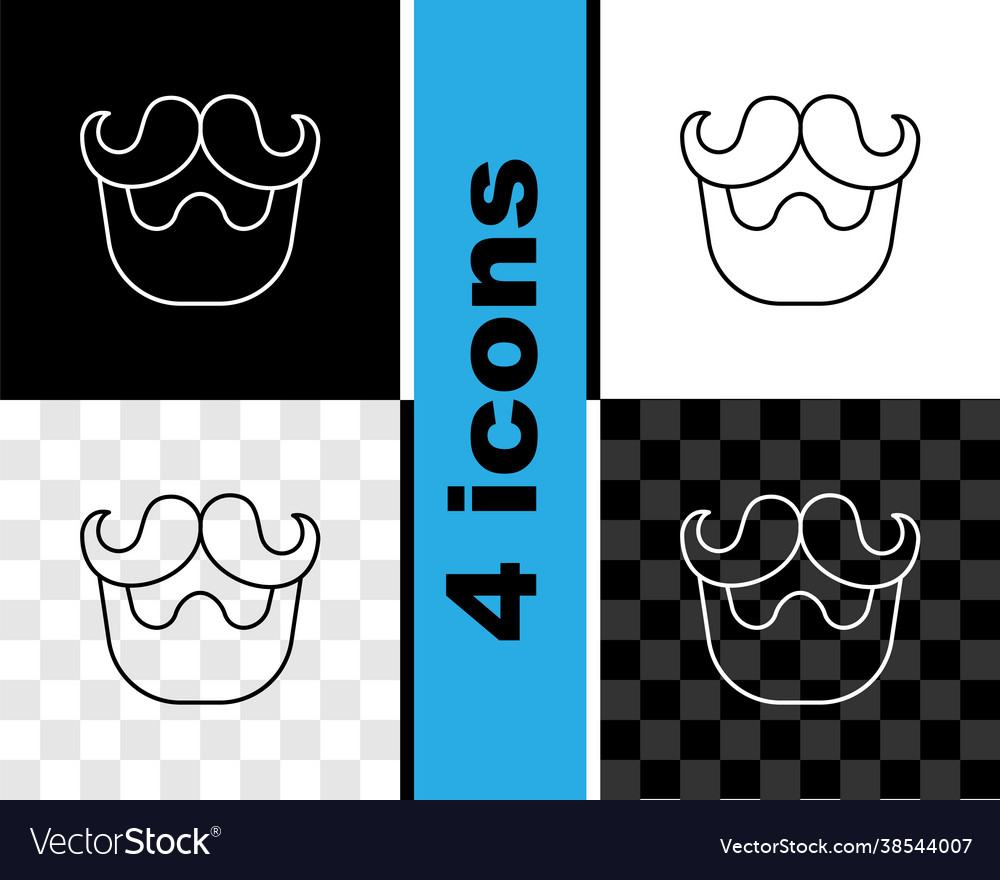 Set line mustache and beard icon isolated on black