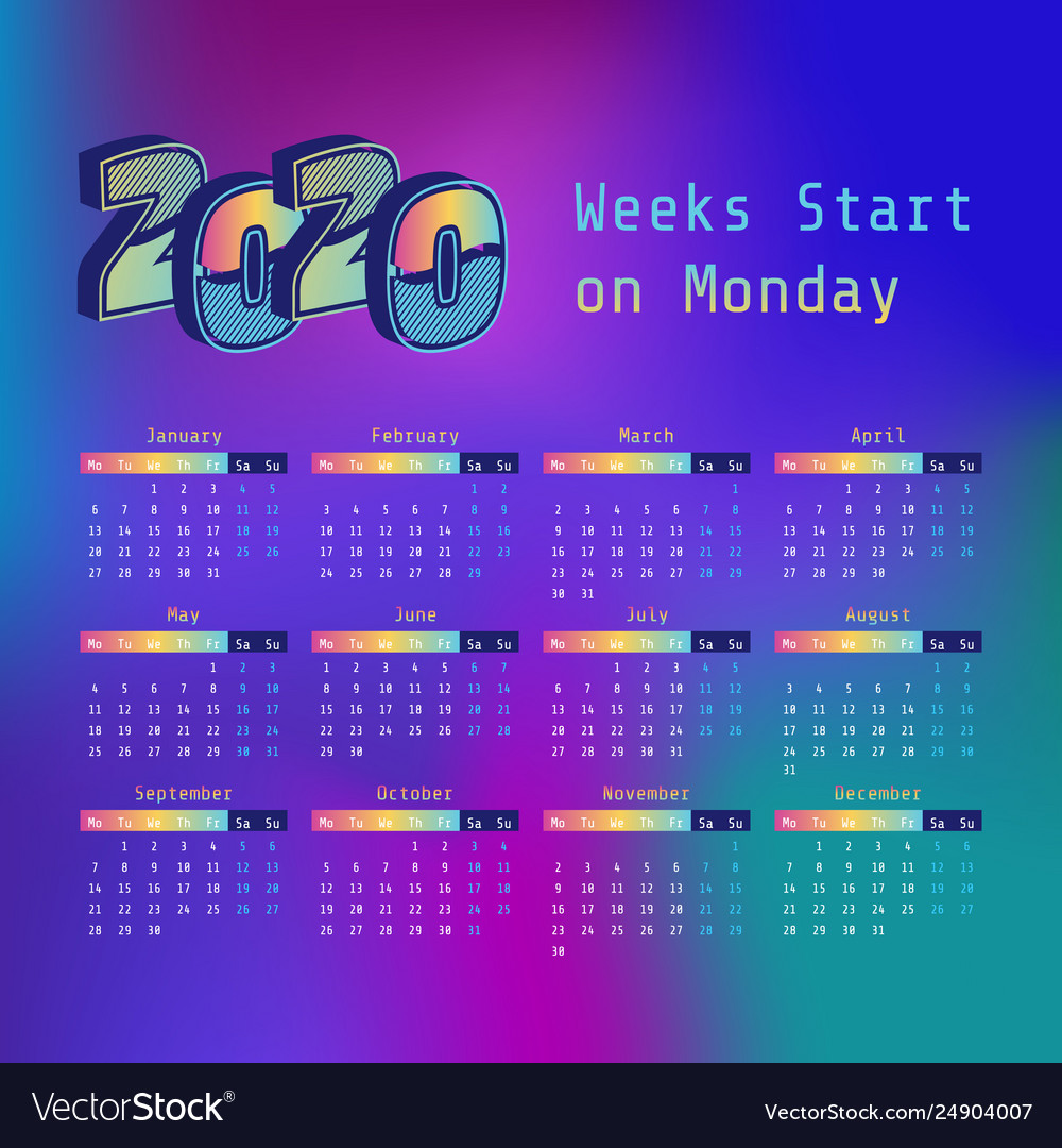 2019 Calendar Planner Corporate Template Design January Week Start On Monday