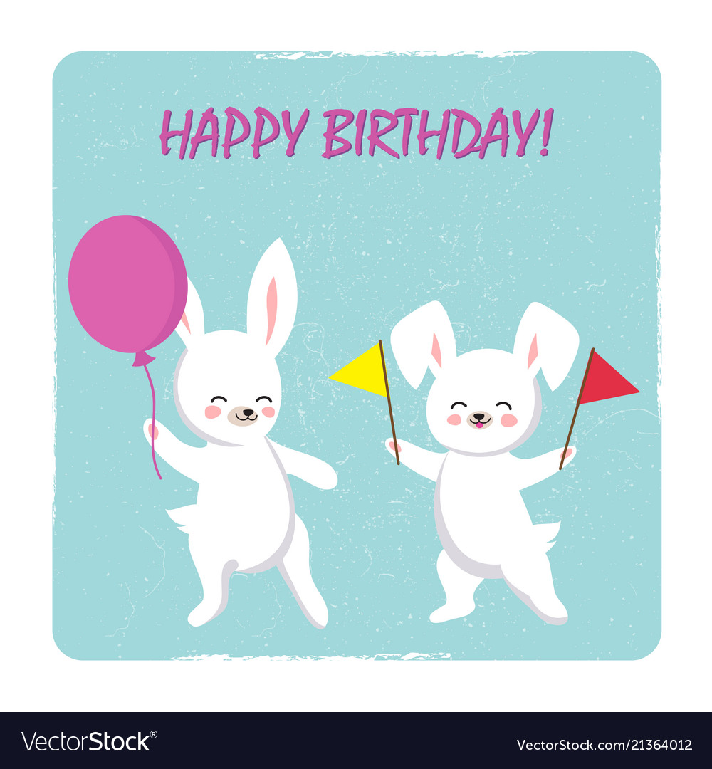 birthday postcard template with two happy bunnies vector image birthday postcard template