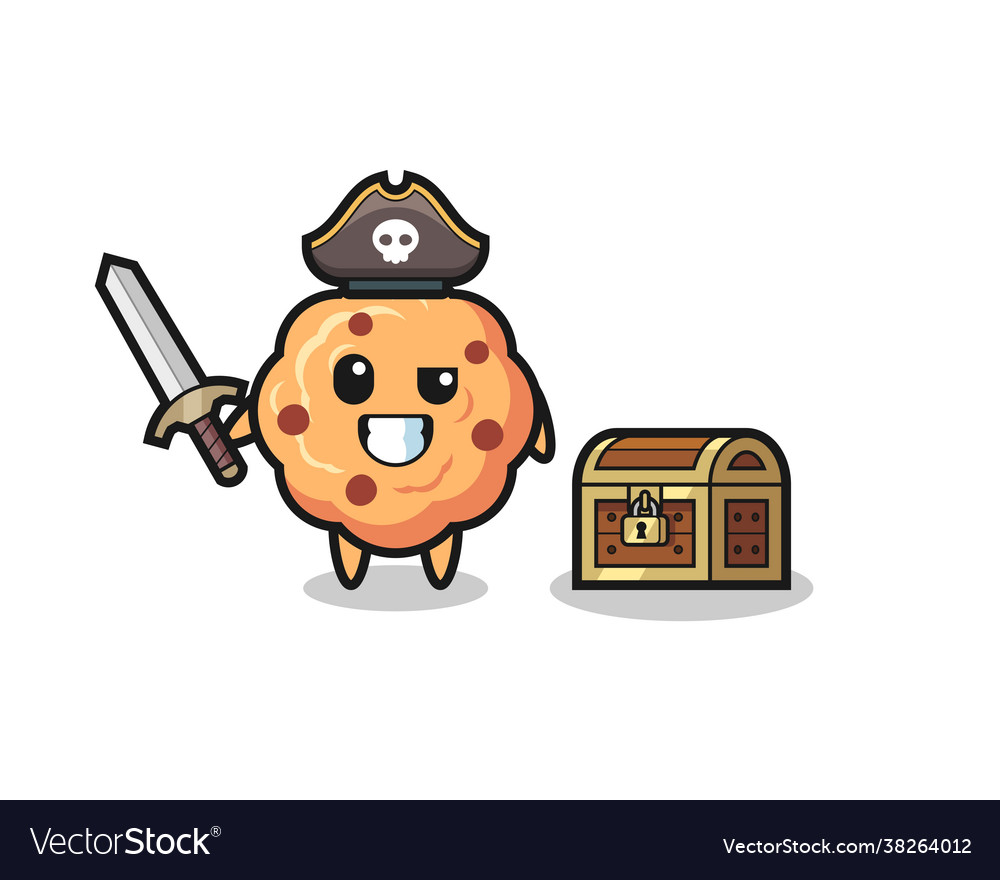 Chocolate chip cookie pirate character holding