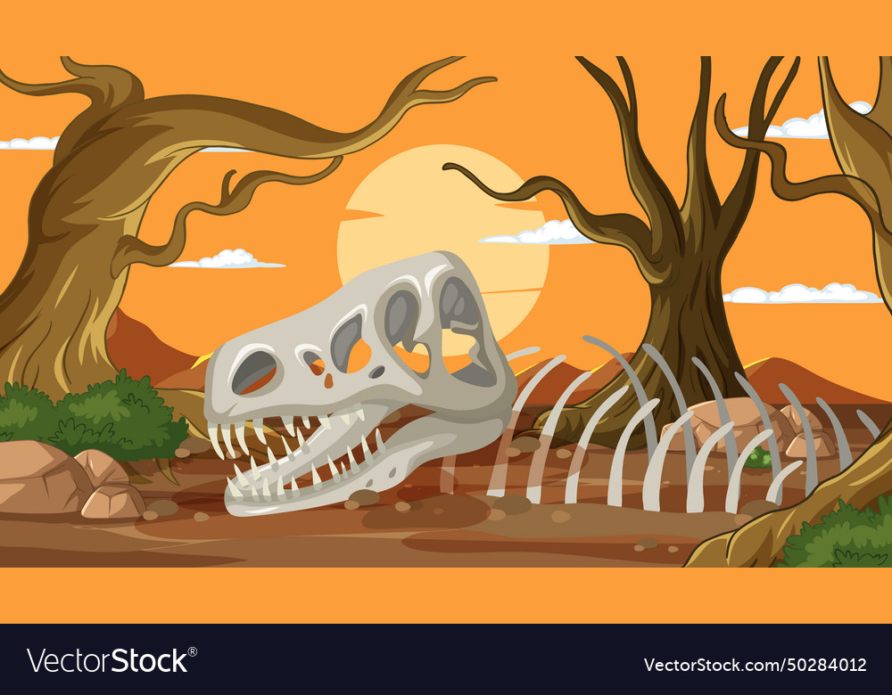 Dinosaur Skeleton In Desert Royalty Free Vector Image