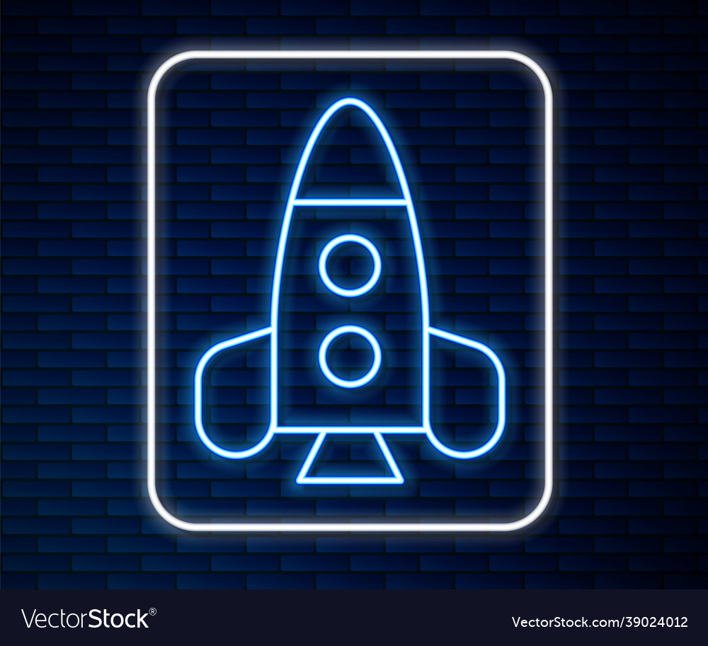 Glowing neon line rocket ship toy icon isolated