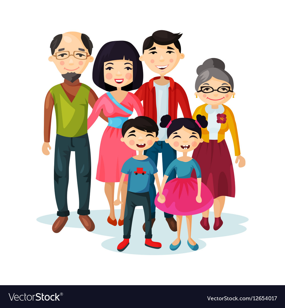 Adult family with happy kids or children Vector Image