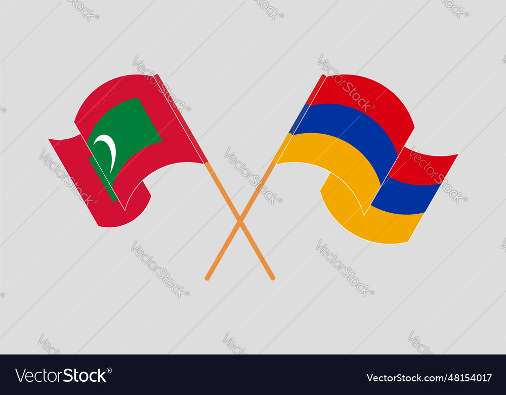 Crossed and waving flags of maldives and armenia Vector Image