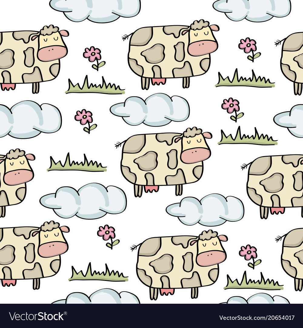 Doodle seamless pattern with cows Royalty Free Vector Image