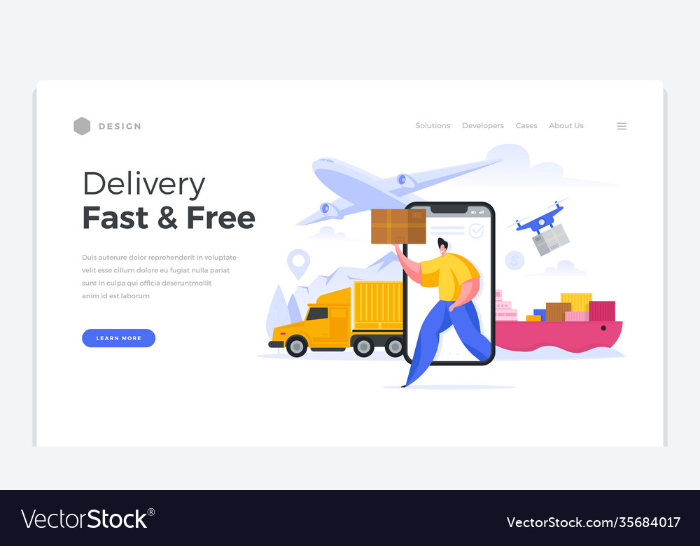 Global fast and free shipping home page template Vector Image