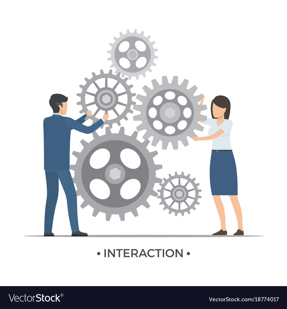 Interaction people and gears Royalty Free Vector Image