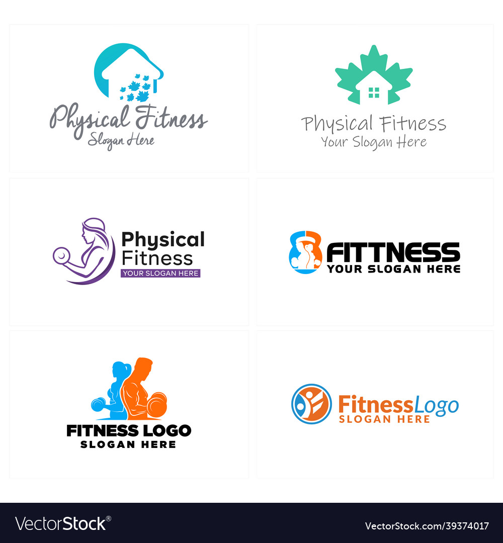 Physical fitness gym man woman barbell logo design