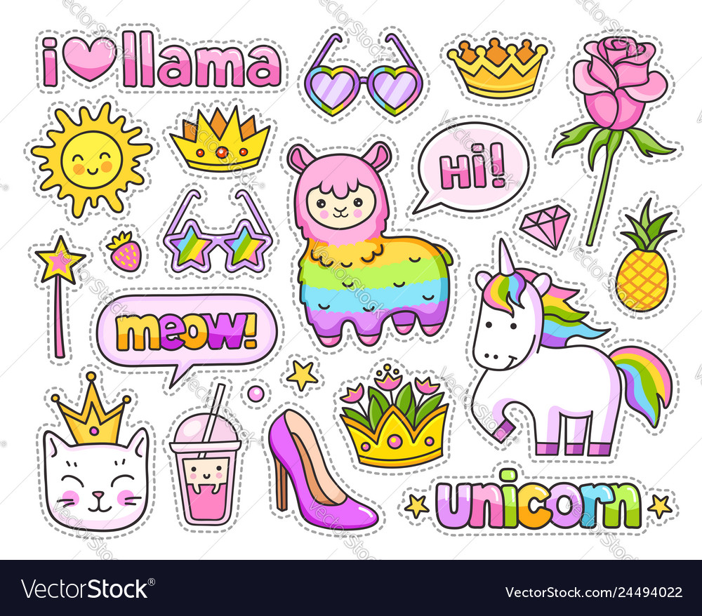 Cute rainbow llama alpaca magic unicorn cat Vector Image