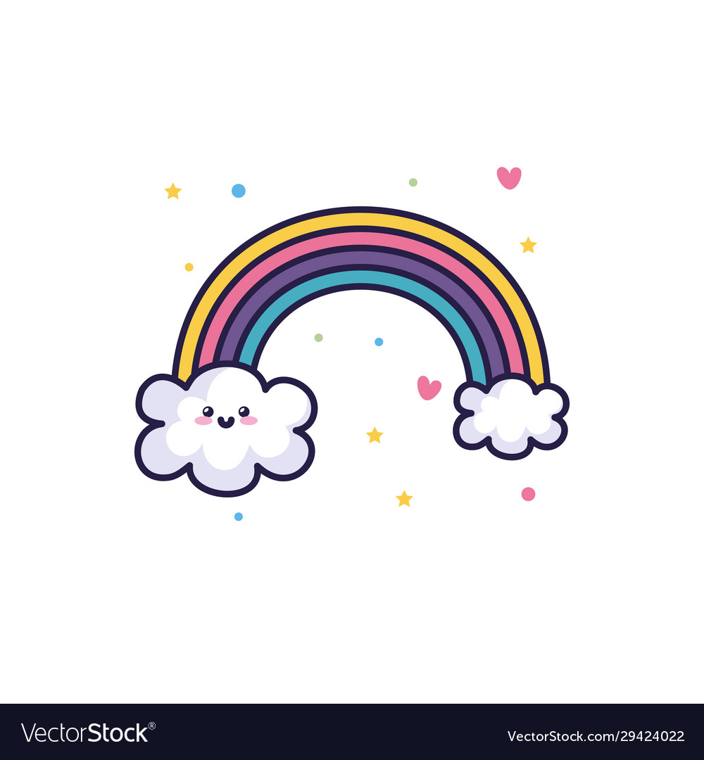 Cute rainbow with clouds kawaii style Royalty Free Vector