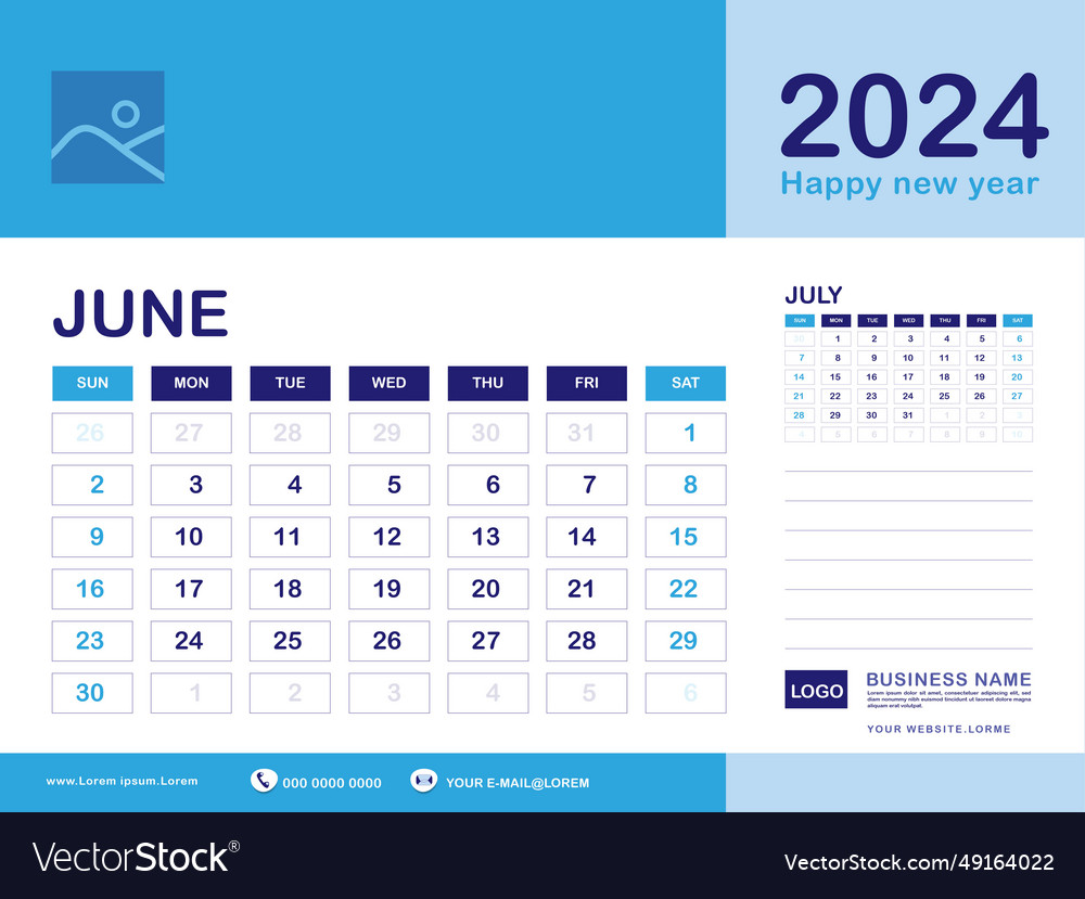 June 2024 Year Calendar Planner And Set Royalty Free Vector