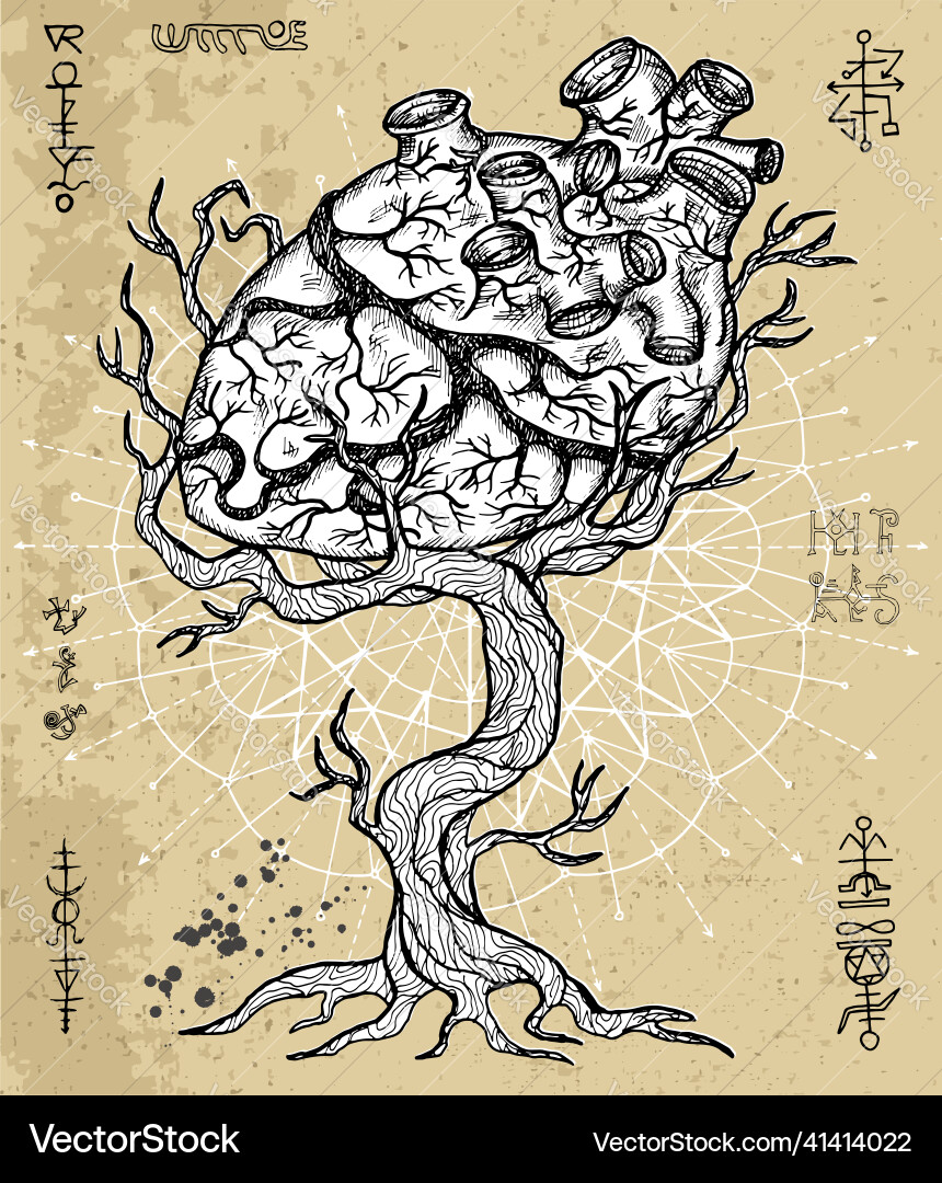 Mystic fantasy tree line art Royalty Free Vector Image