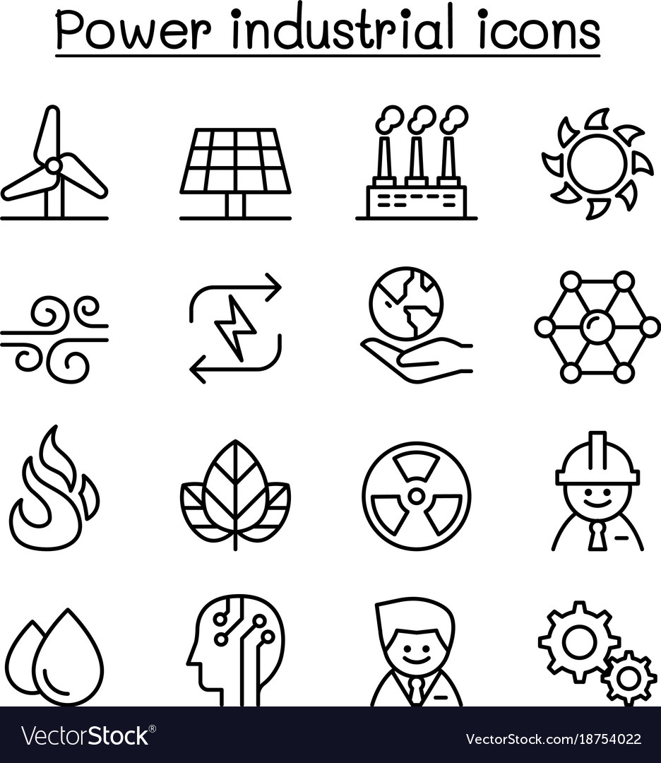 Power energy industrial icon set in thin line Vector Image