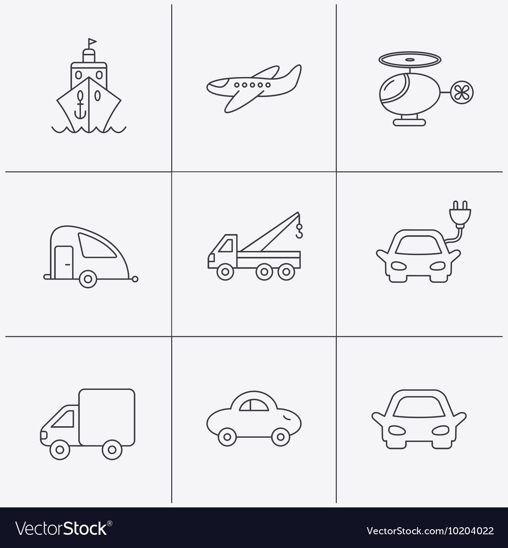 Transportation icons car ship and truck signs