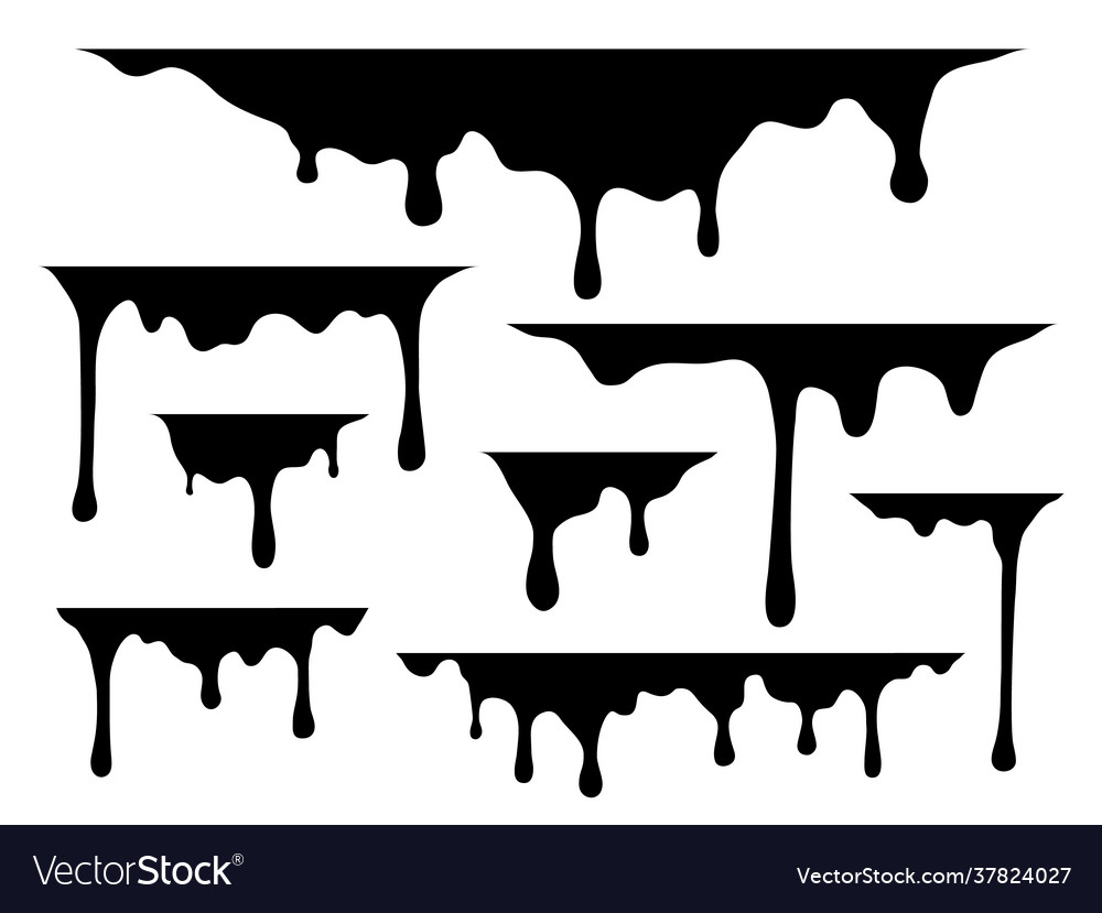 Dripping liquid drips black paint silhouette Vector Image