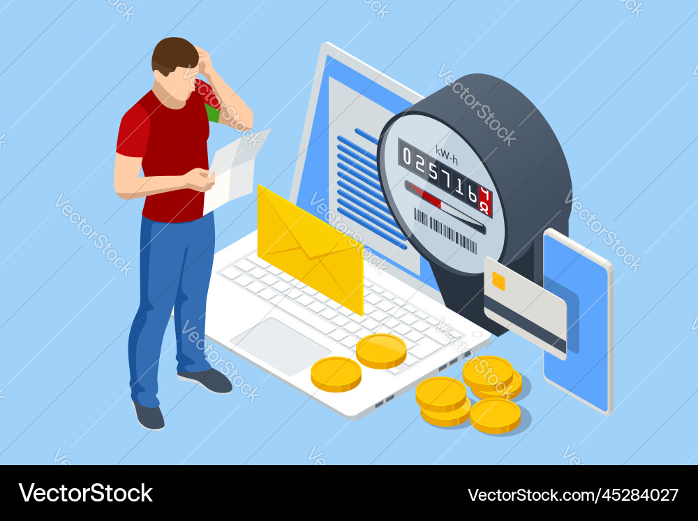 Isometric invoice and electricity meter utility Vector Image