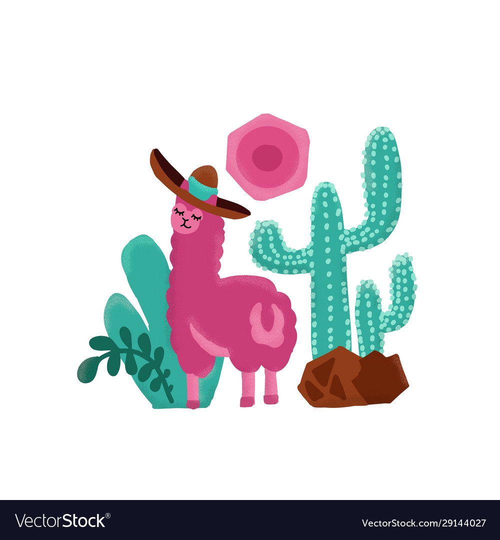 Pink alpaca childish hand drawn