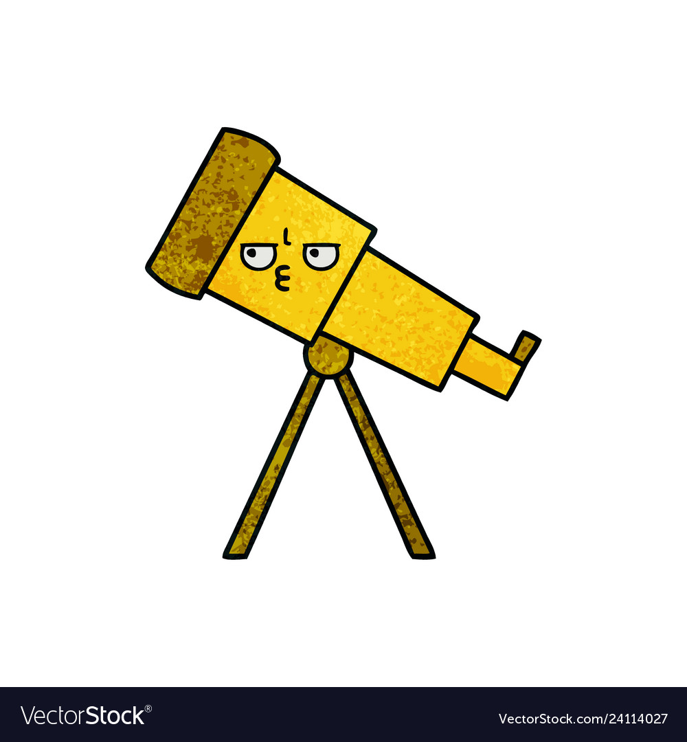 Retro grunge texture cartoon telescope Royalty Free Vector