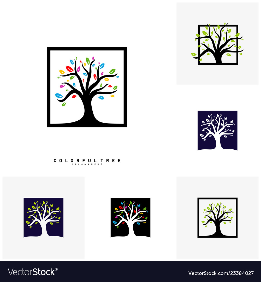 Set von bunten Baum Logo Design Vorlage Luxus