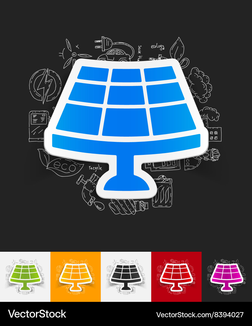 Solar battery paper sticker with hand drawn Vector Image