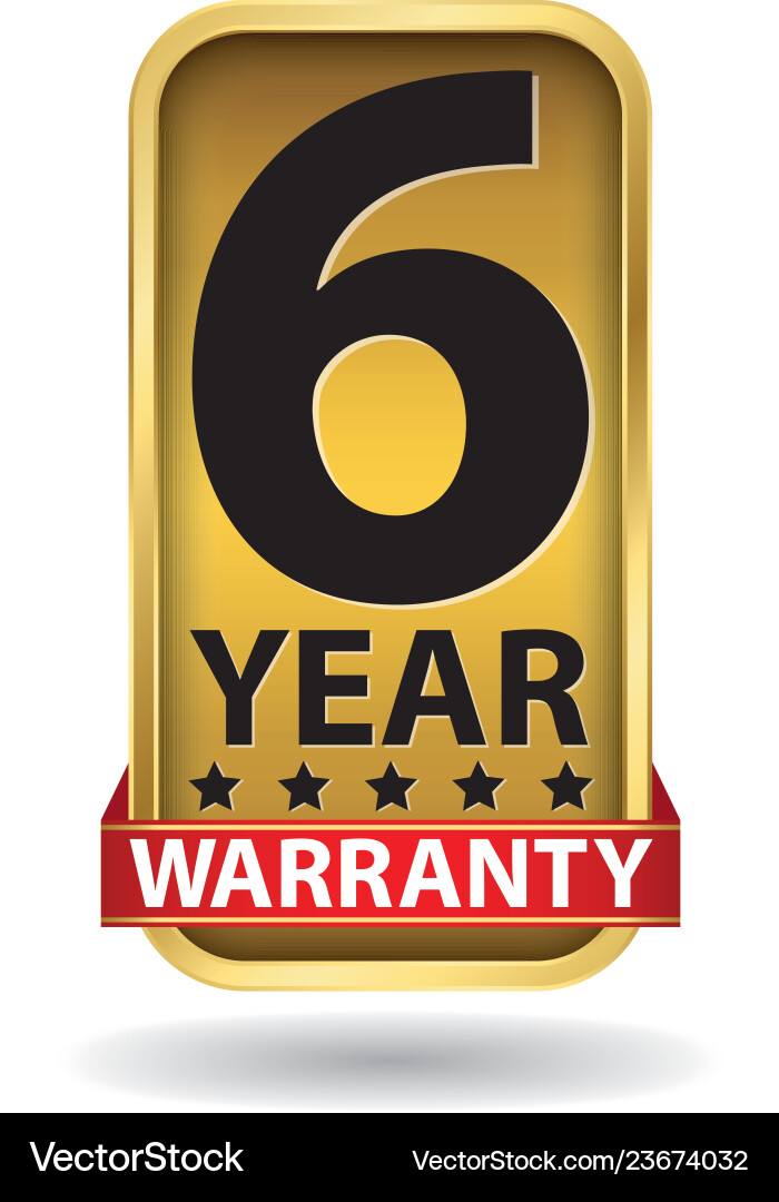 6 year warranty golden label Royalty Free Vector Image