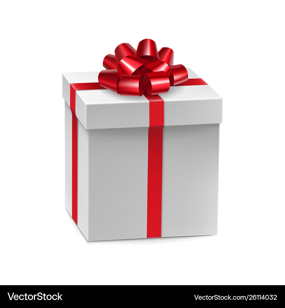 Closed cardboard square box with red ribbon bow Vector Image