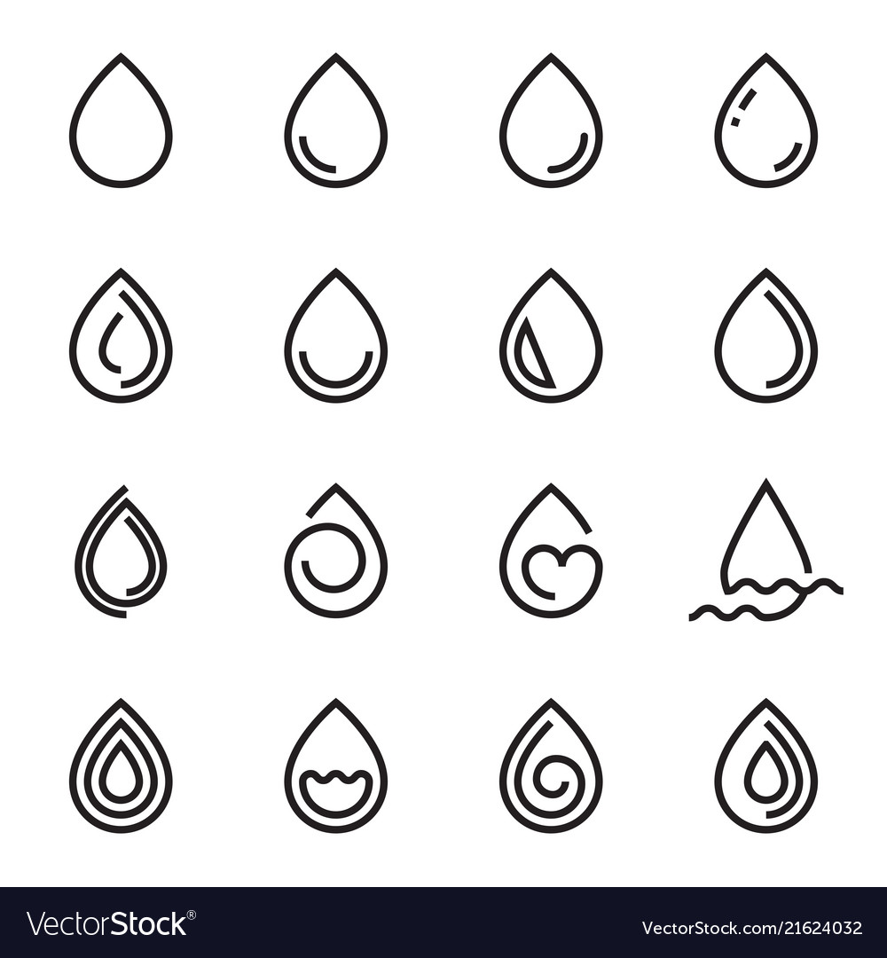 Collection of linear droplet symbols isolated vector image Collection of linear droplet symbols isolated