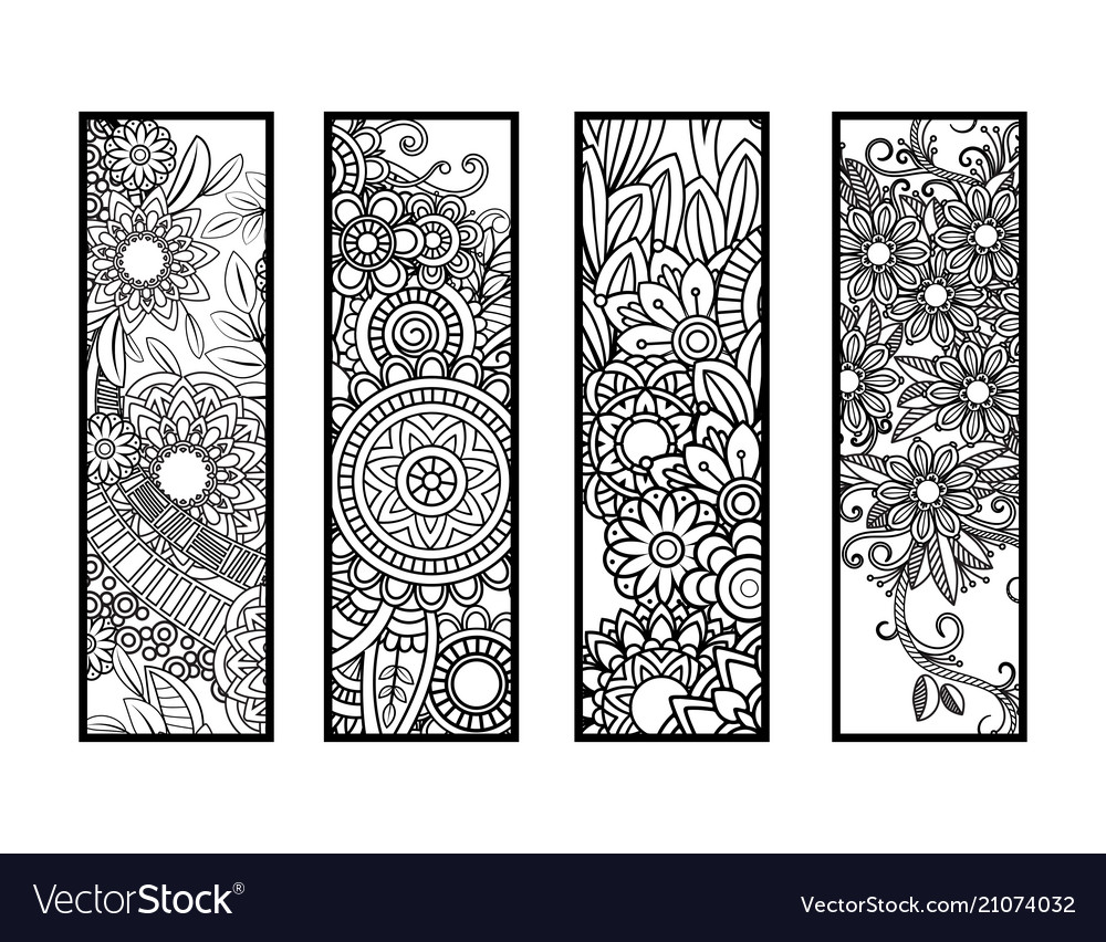 Premium Vector  Set of bookmarks with floral motifs coloring