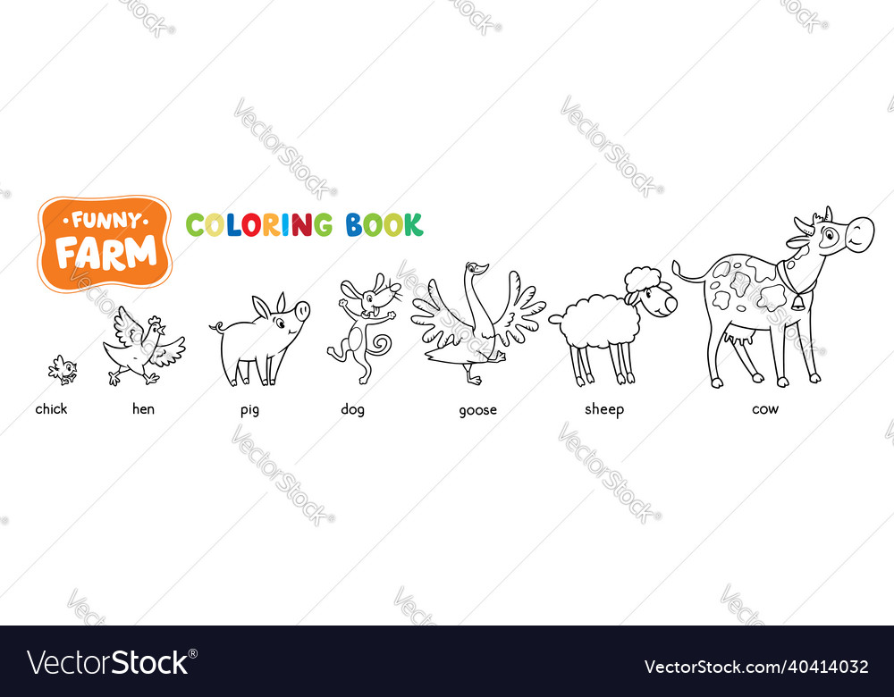 Funny farm animals kids coloring book set