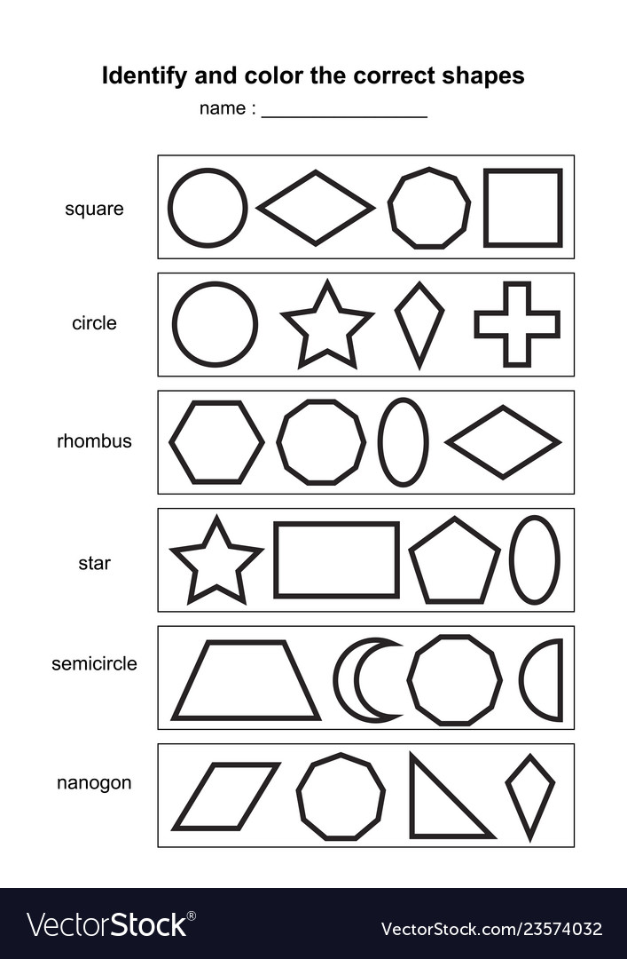 Identify and color the correct shapes educational Vector Image