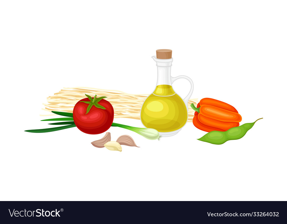 Ingredients for chinese noodle preparation Vector Image