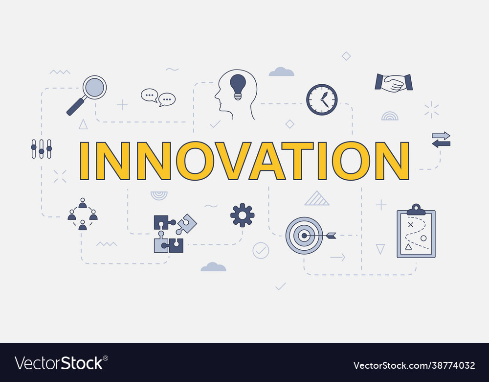 Innovation concept with icon set with big word Vector Image