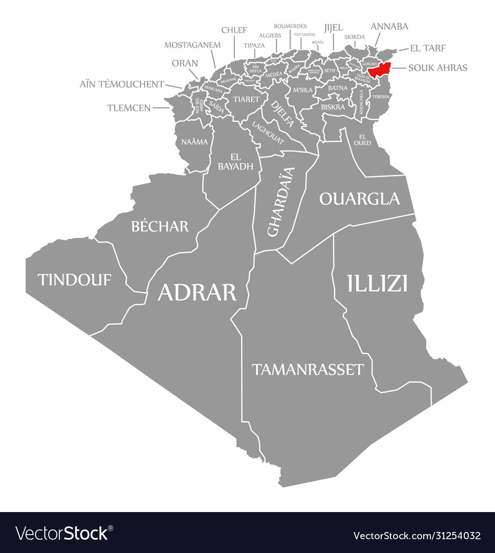 Souk Ahras Algeria Map Souk Ahras Red Highlighted In Map Algeria Vector Image