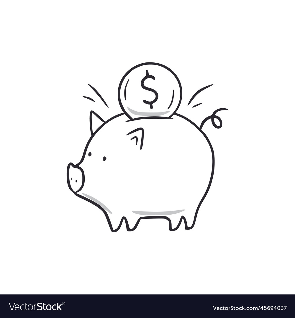 Bank coin piggy doodle money piggy hand drawn Vector Image