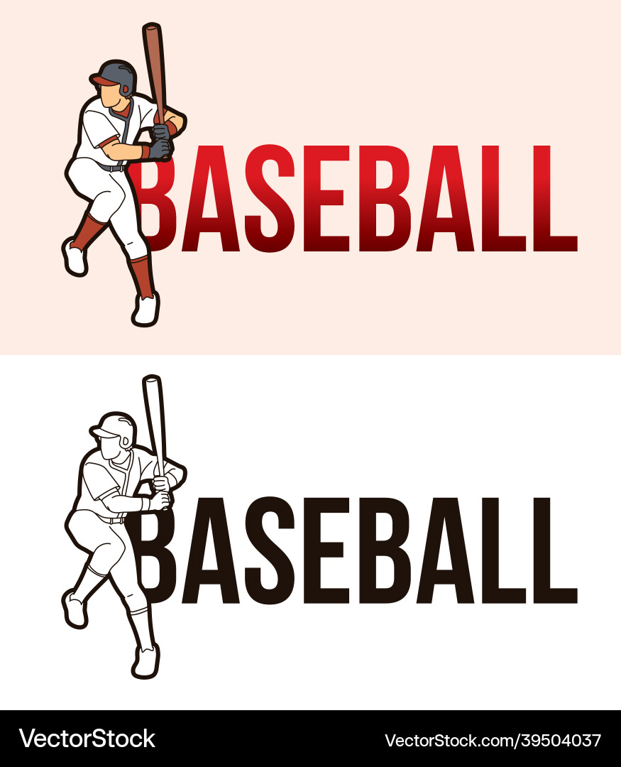 Baseball text with sport players graphic Vector Image