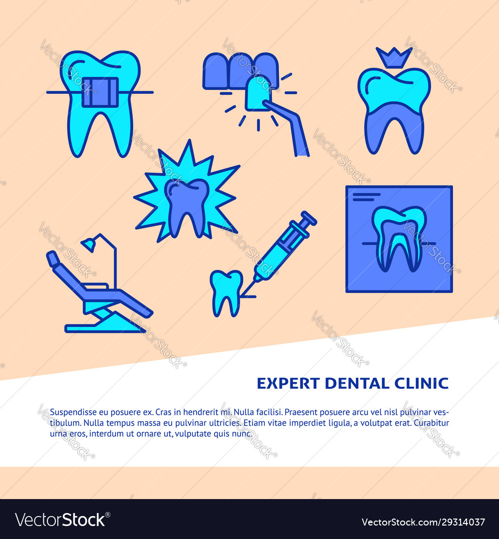 Dental Clinic Banner Template In Colored Line Vector Image