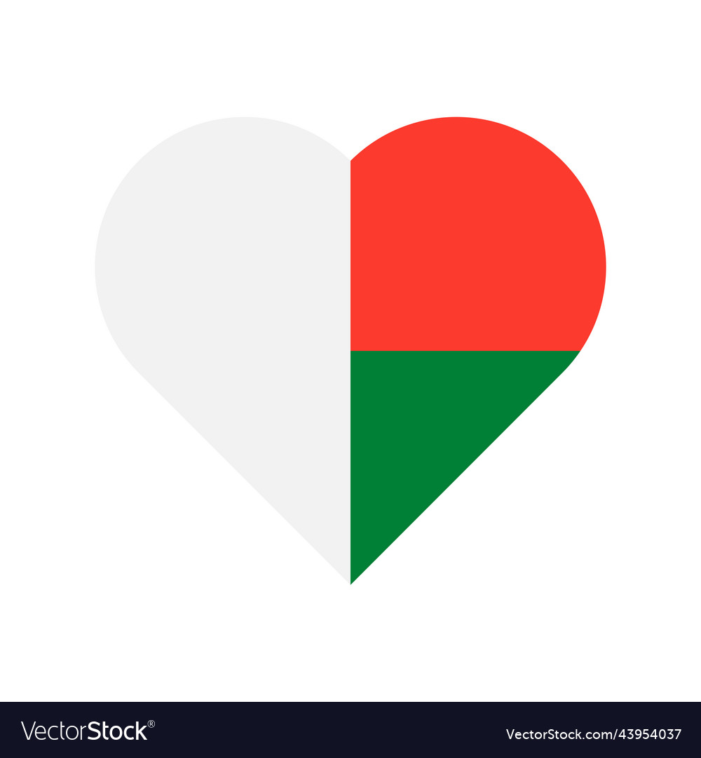 Madagascar flag heart on white background