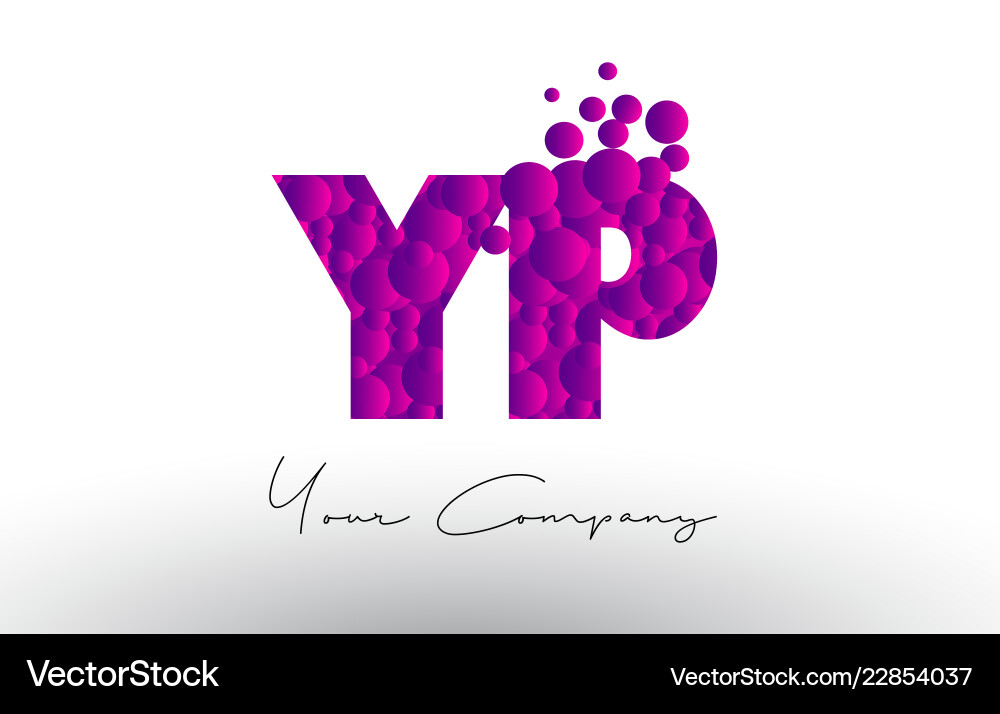 Yp Y P Dots Letter Logo With Purple Bubbles Vector Image