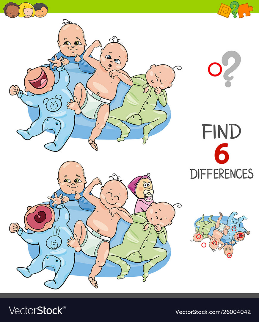 Finding differences game with cute babies Vector Image