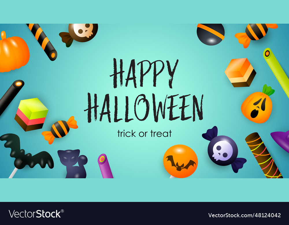 Happy halloween trick or treat lettering candies Vector Image