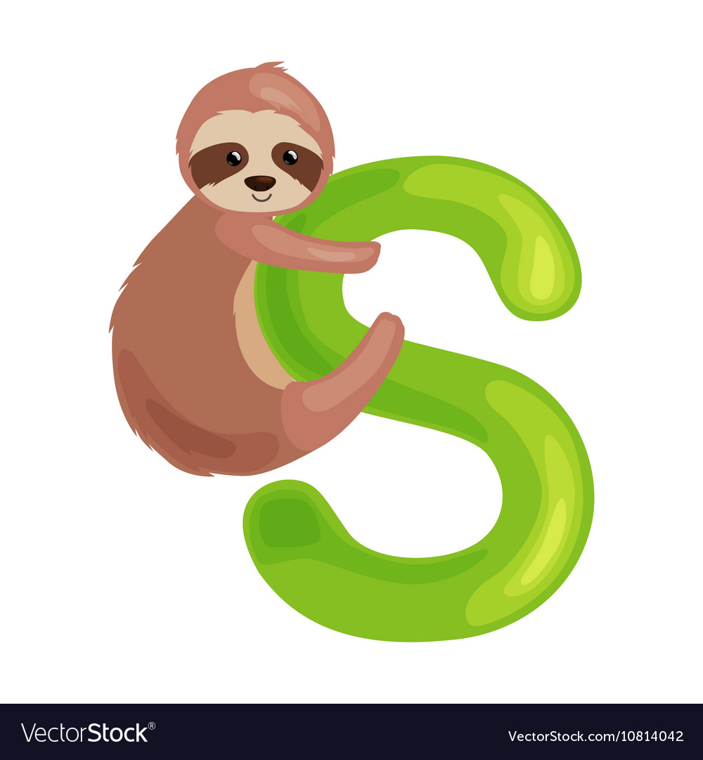 Letter s with sloth animal for kids abc education Vector Image Letter s with sloth animal for kids abc education Vector Image