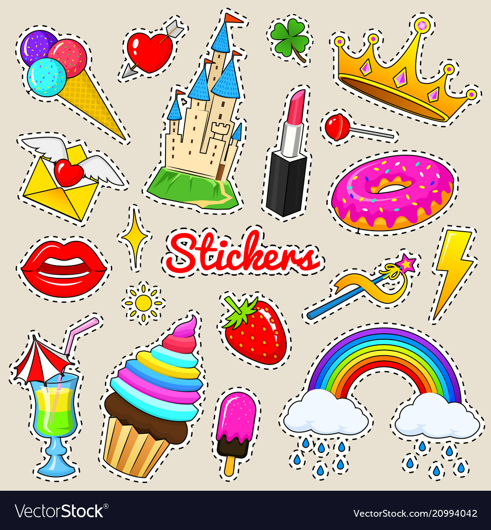 Vector Set of Colorful Fun Patches,stickers and Geometric Shapes