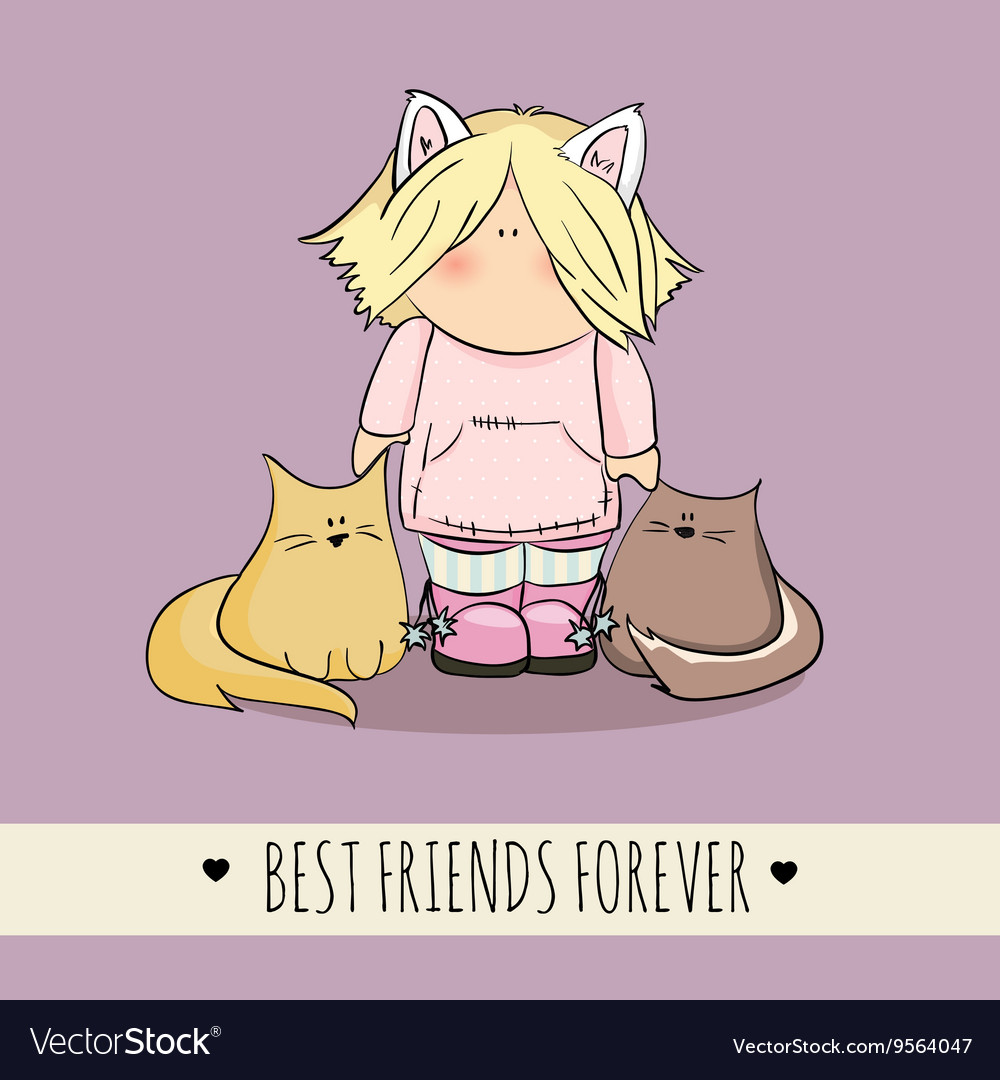 Cute Girl With Cats Doodle Royalty Free Vector Image