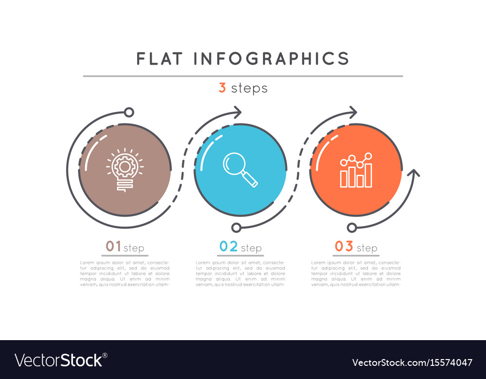 Flat Style 3 Steps Timeline Infographic Template Vector Image